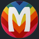 Retro Rainbow Zickzack Monogramm Button<br><div class="desc">Anpassen des Schriftartes selbst,  und Farbe</div>