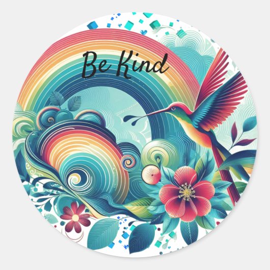 Retro Rainbows Hummingbird Kindness Round Sticker (Vorderseite)