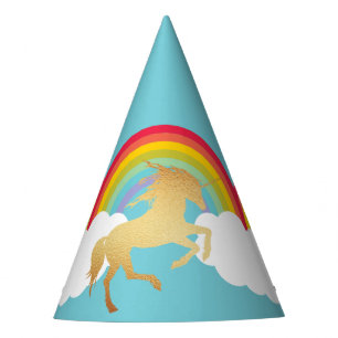 Retro Rainbows Wolken und Gold Unicorn Partyhütchen