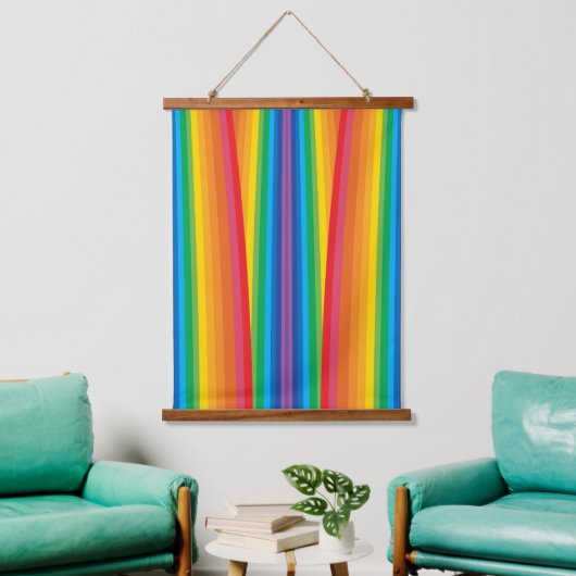 Retro Rainbows Wood Topped Tapestry Wandteppich Mit Holzrahmen (Wohnzimmer)