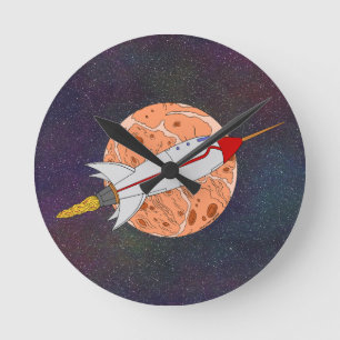 Retro-Rakete 2026 Runde Wanduhr