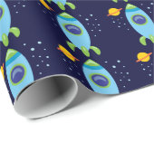 Retro-Rakete Geschenkpapier (Rolleneckpunkt)