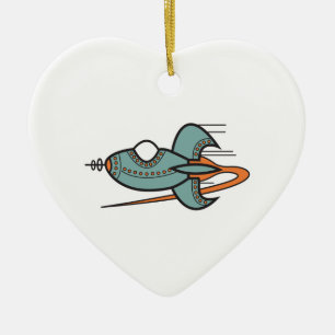 Retro-Rakete Keramik Ornament