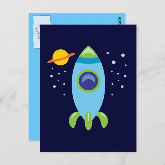 Retro-Rakete Postkarte (Vorne/Hinten)