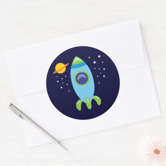 Retro-Rakete Runder Aufkleber (Umschlag)