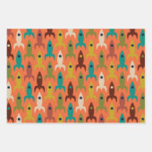 Retro-Raketen des Atomalters und Sternexplosionen Geschenkpapier Set (Vorderseite)