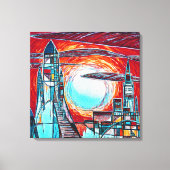 Retro-Raketen Farbenfrohe Raumforschung Print Leinwanddruck (Vorderseite)