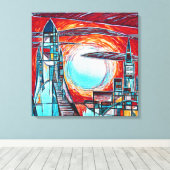 Retro-Raketen Farbenfrohe Raumforschung Print Leinwanddruck (Insitu (Holzboden))