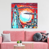 Retro-Raketen Farbenfrohe Raumforschung Print Leinwanddruck (Insitu (Wohnzimmer))