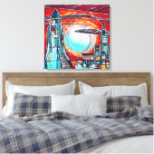 Retro-Raketen Farbenfrohe Raumforschung Print Leinwanddruck (Insitu (Schlafzimmer))