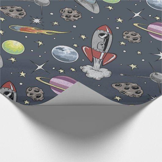 Retro-Raketen Geschenkpapier (Ecke)