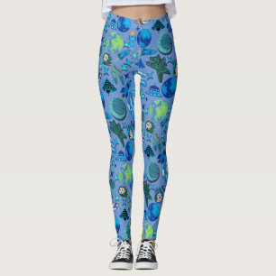 Retro-Raketen im Weltraum. L Blue BG Leggings
