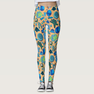 Retro-Raketen im Weltraum. L Orange BG Leggings