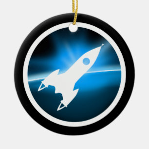Retro-Raketen-Schiff-Grafik Keramik Ornament
