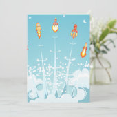 Retro-Raketenschiff - Futuristische Weltraumkunst Einladung (Stehend Vorderseite)