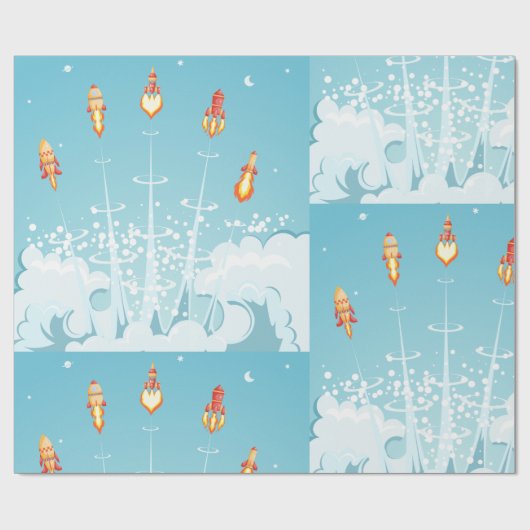 Retro-Raketenschiff - Futuristische Weltraumkunst Geschenkpapier (Flach)