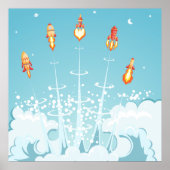 Retro-Raketenschiff - Futuristische Weltraumkunst Poster (Vorne)