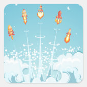 Retro-Raketenschiff - Futuristische Weltraumkunst Quadratischer Aufkleber (Vorderseite)