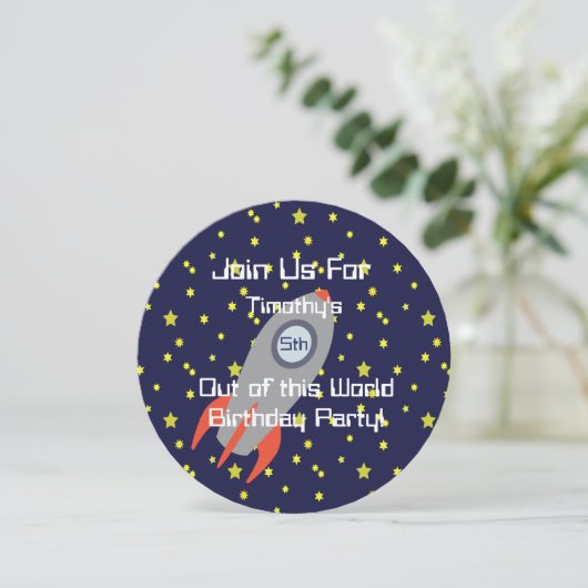 Retro-Raketenschiff in Space-Party Einladung (Stehend Vorderseite)