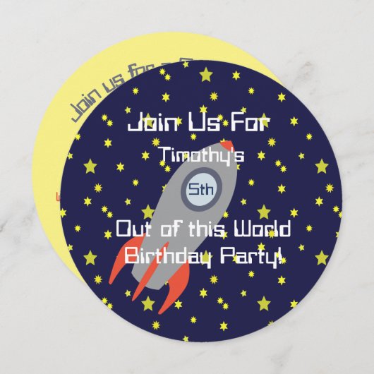Retro-Raketenschiff in Space-Party Einladung (Vorne/Hinten)