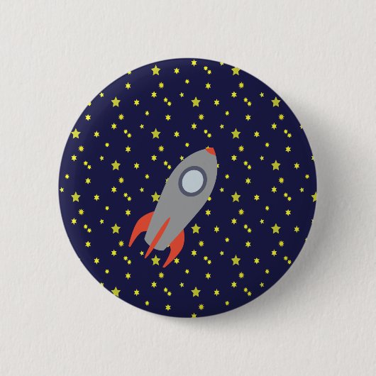 Retro-Raketenschiff mit Hintergrundbild des Sternm Button (Vorderseite)
