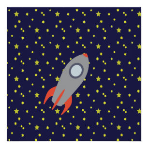 Retro-Raketenschiff mit Hintergrundbild des Sternm Poster