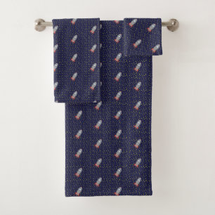 Retro-Raketenschiff und Stars Badhandtuch Set