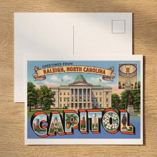 Retro Raleigh NC State Capitol Reise-Souvenir Postkarte