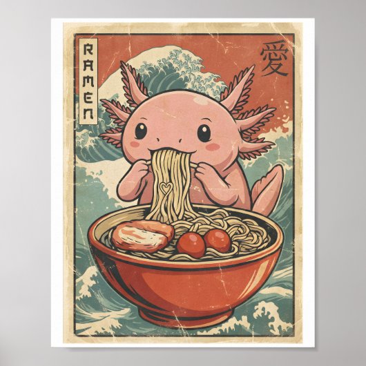 Retro Ramen Axolotl Japanese Food Art Kawaii Poster (Vorne)