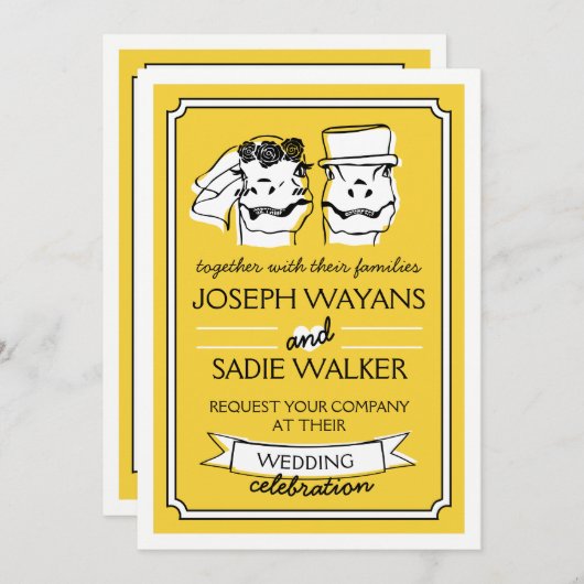 Retro Raptor Hochzeit Einladung (Vorne/Hinten)