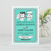 Retro Raptor Wedding Einladung (Streifen) (Stehend Vorderseite)