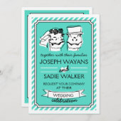 Retro Raptor Wedding Einladung (Streifen) (Vorne/Hinten)