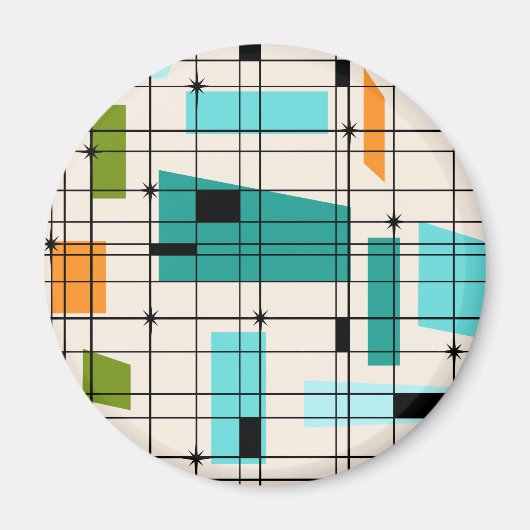 Retro-Raster- und Sternenexplosion-Rundmagnet Magnet (Vorne)