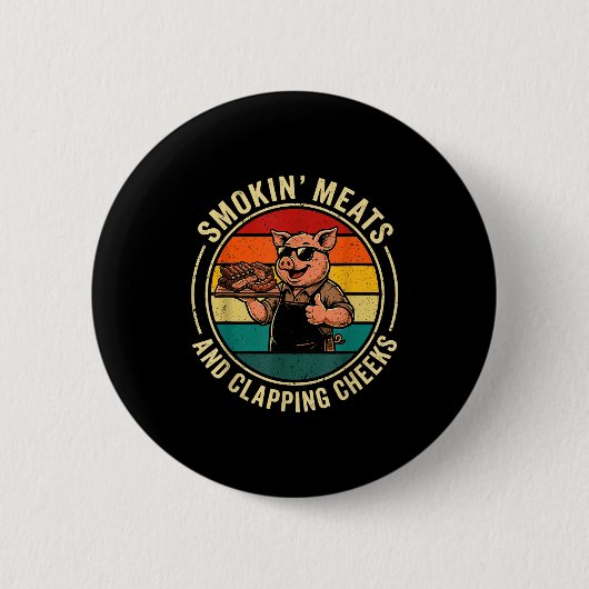 Retro rauchende Fleisches und klatschende Backen l Button (Vorderseite)