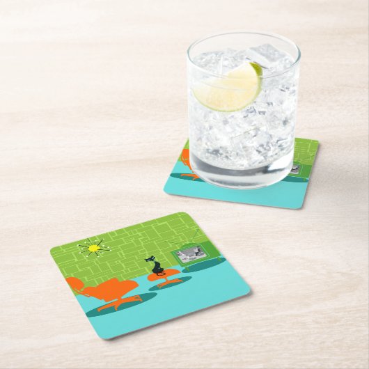 Retro Raum-Alterkitty-Papier-Untersetzer Rechteckiger Pappuntersetzer (Vor Ort)