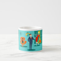 Retro Raum-Alters-Cartoon-Paareespresso-Tasse