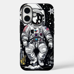 Retro-Raum-Astronaut Linocut Case-Mate iPhone 16 Hülle