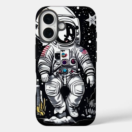 Retro-Raum-Astronaut Linocut Case-Mate iPhone Hülle (Rückseite)