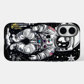 Retro-Raum-Astronaut Linocut Case-Mate iPhone Hülle (Rückseite (Horizontal))