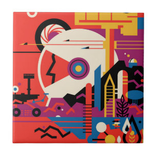 Retro-Raumplakat - Mars-Erkundungsprogramm. Fliese
