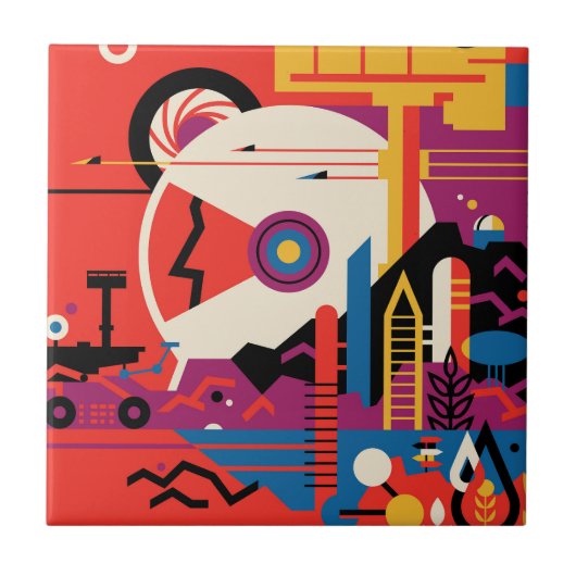 Retro-Raumplakat - Mars-Erkundungsprogramm. Fliese (Vorderseite)