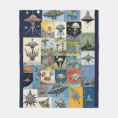 Retro-Raumschiffe und Außerirdische Navy Fleecedecke (Vorderseite)