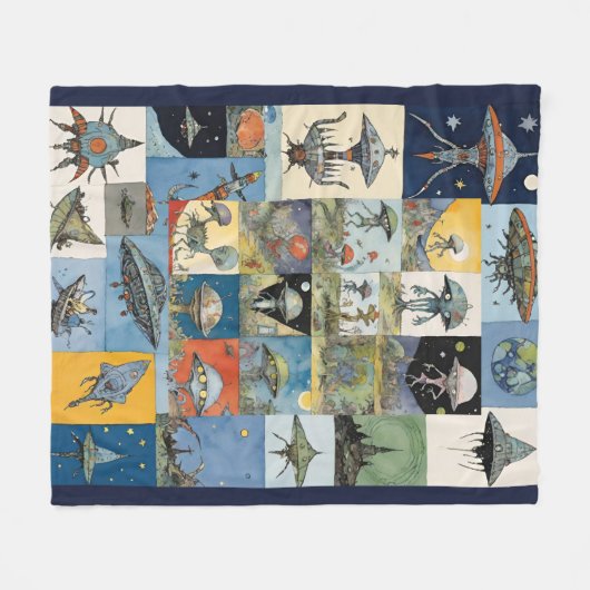 Retro-Raumschiffe und Außerirdischen Fleecedecke (Vorderseite (Horizontal))