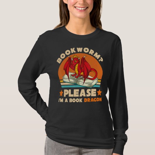 Retro Reading Bookworm Bitte im Buchdrachen T-Shirt (Vorderseite)