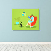 Retro Reading Frauen gestresste Leinwand drucken (Insitu (Holzboden))