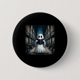 Retro Reading Ghost Library Halloween Librarian Bo Button
