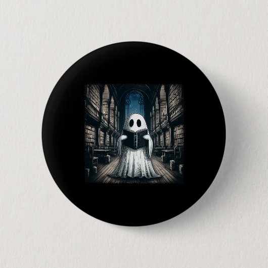 Retro Reading Ghost Library Halloween Librarian Bo Button (Vorderseite)