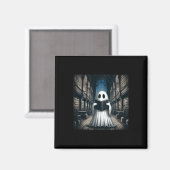 Retro Reading Ghost Library Halloween Librarian Bo Magnet (Vorderseite/Rückseite)