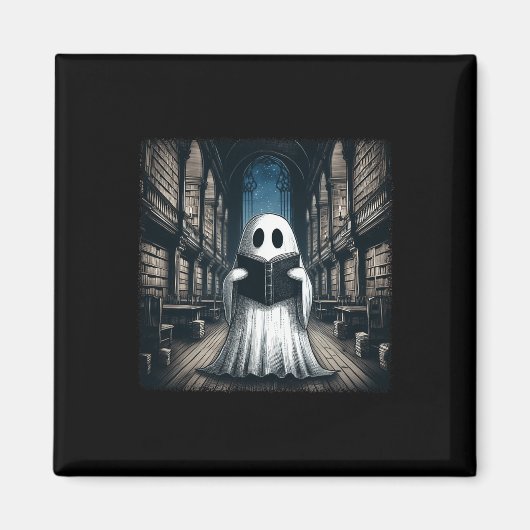 Retro Reading Ghost Library Halloween Librarian Bo Magnet (Vorne)