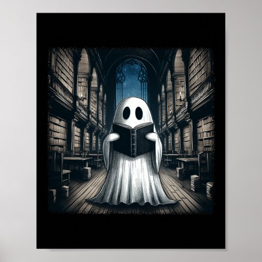 Retro Reading Ghost Library Halloween Librarian Bo Poster (Vorne)